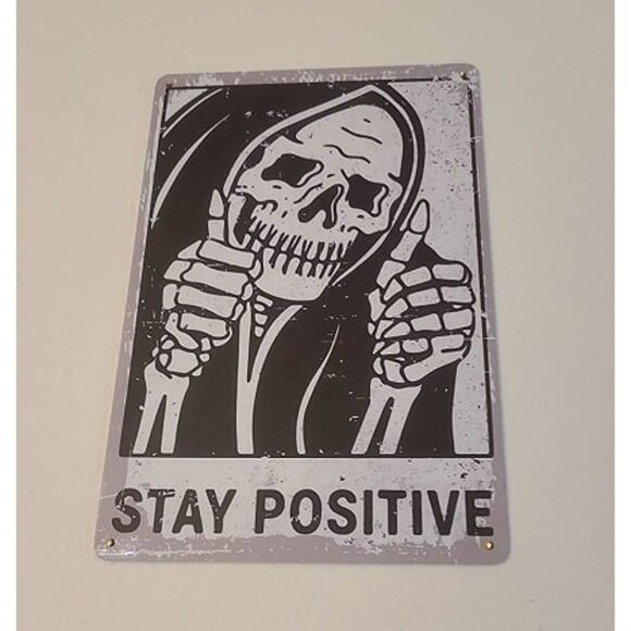 New Vintage Stay Positive Skull Sign Metal Tin Sign Wall Décor Funny - Picture 2 of 2